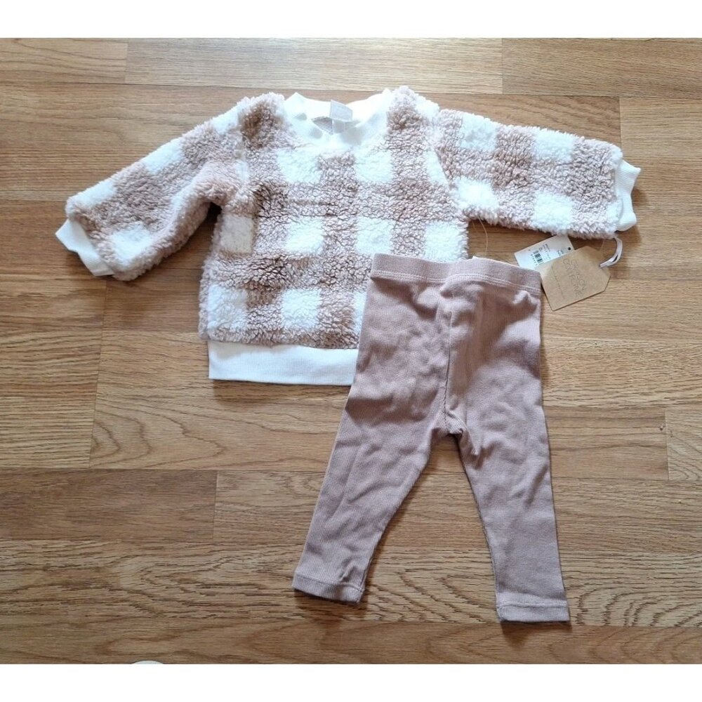 Grayson Collective Knit Warm Brown Fleece Sweater Two Piece Set New  3-6 Months